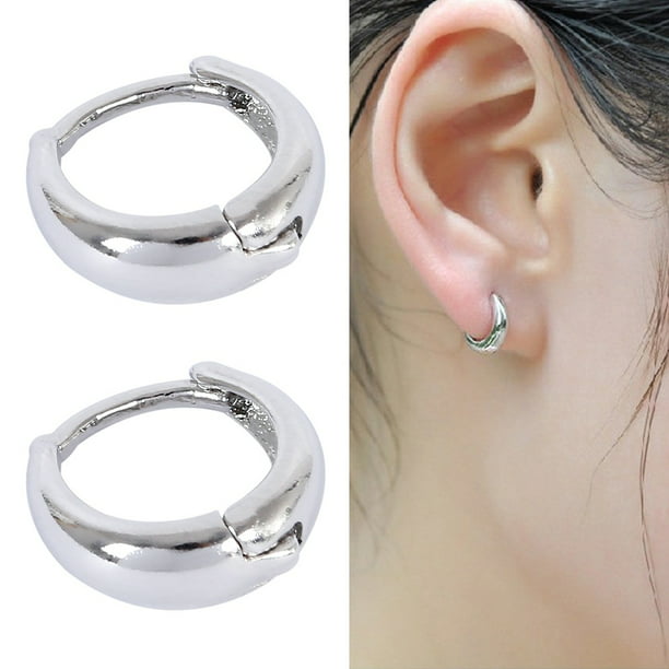 Princess Diamond Alternatives Huggie Small Hoop Earrings White 14k over 925 SS 